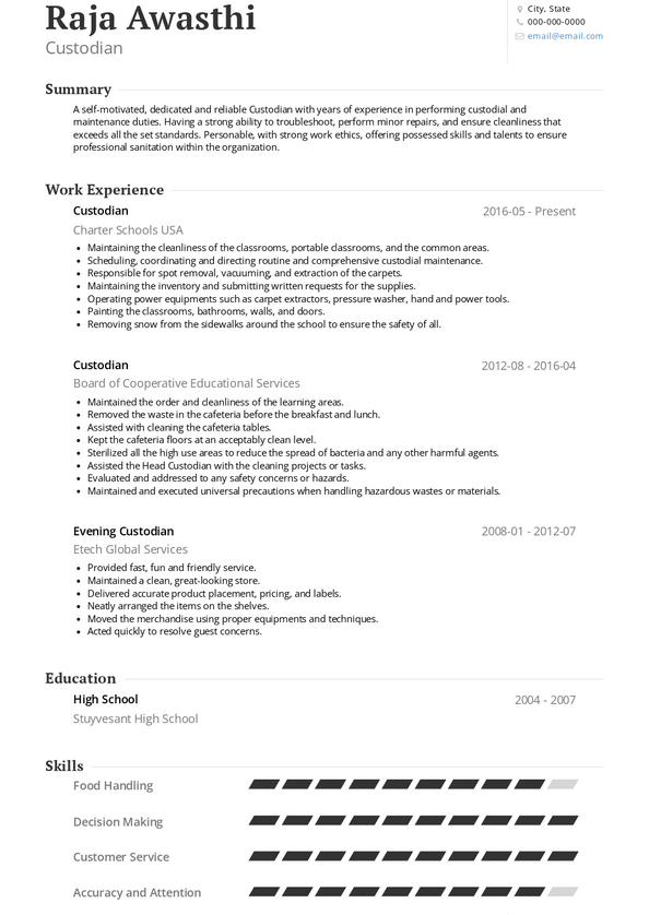 Custodian Resume Samples and Templates | VisualCV