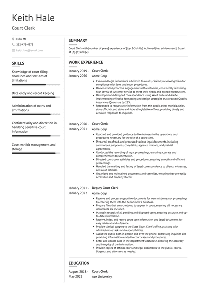 Court Clerk Resume Examples and Templates