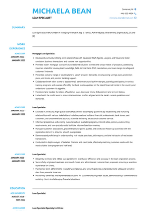 Loan Specialist Resume Sample and Template