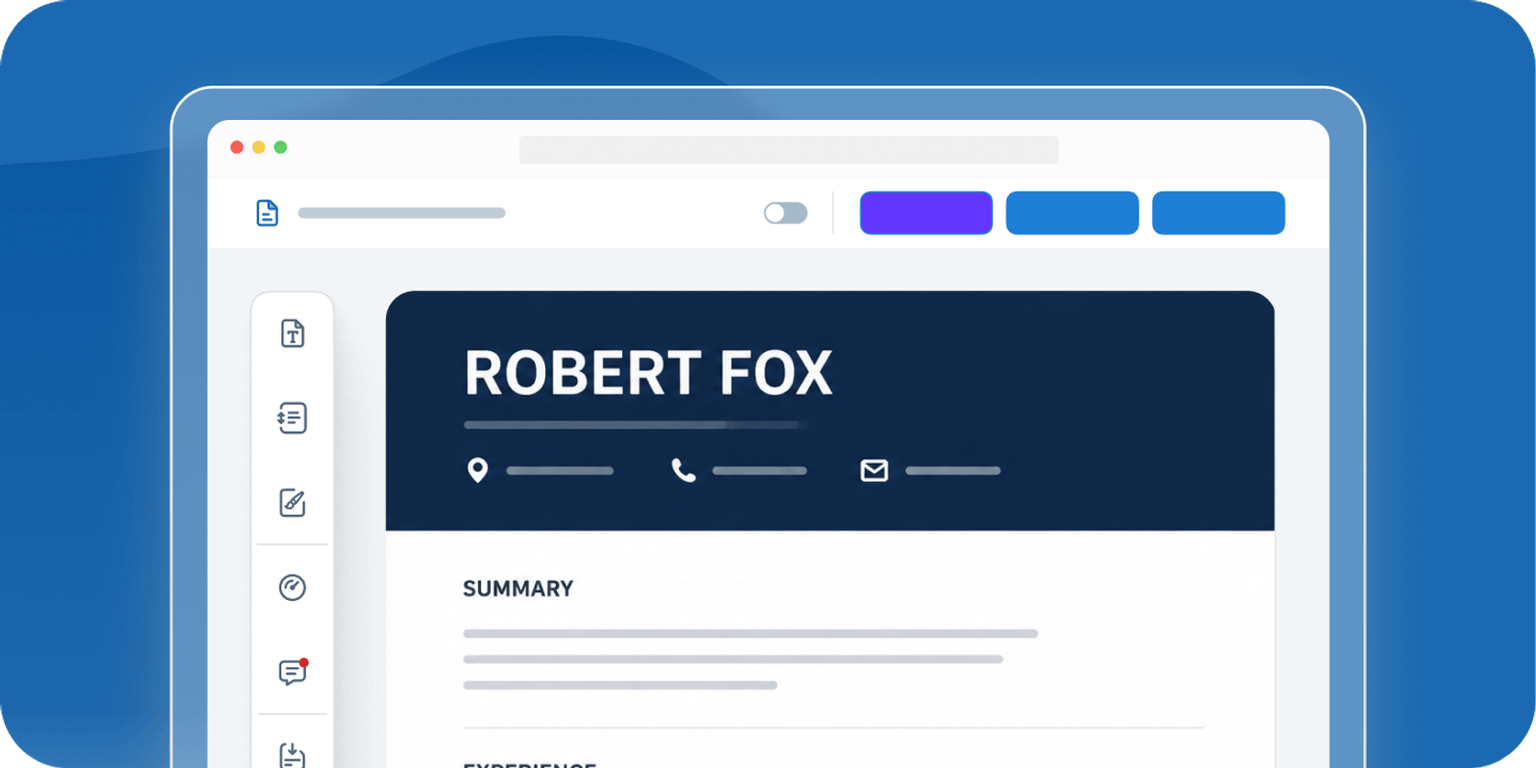 The VisualCV editor with a resume's header, summary and experience sections being filled in