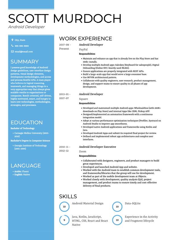 Android Developer Cv Example