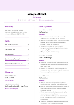 Staff Analyst Resume Sample and Template