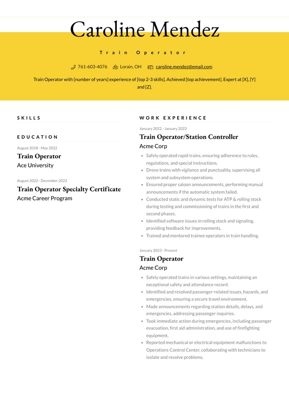 Train Operator Resume Examples and Templates