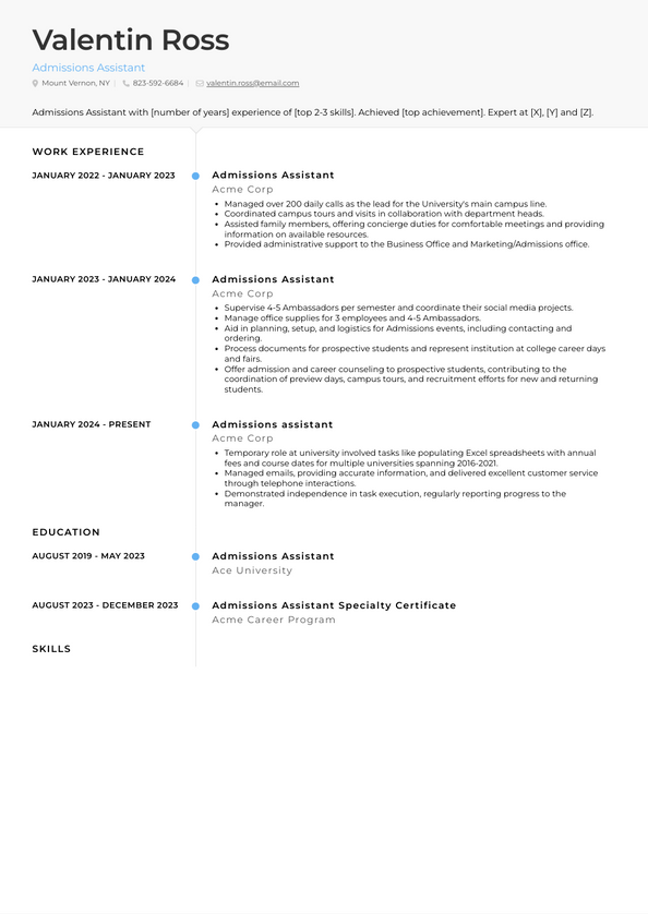 Admissions Assistant Resume Examples and Templates