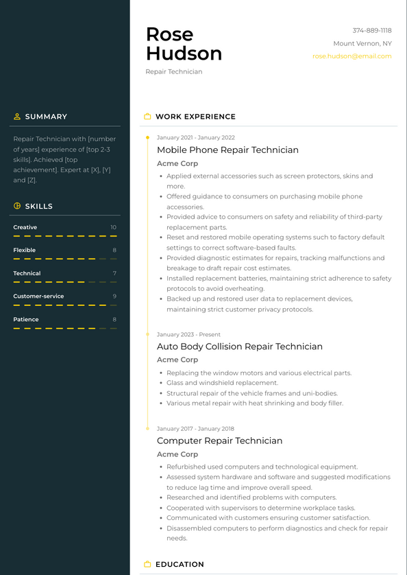 Repair Technician Resume Examples and Templates