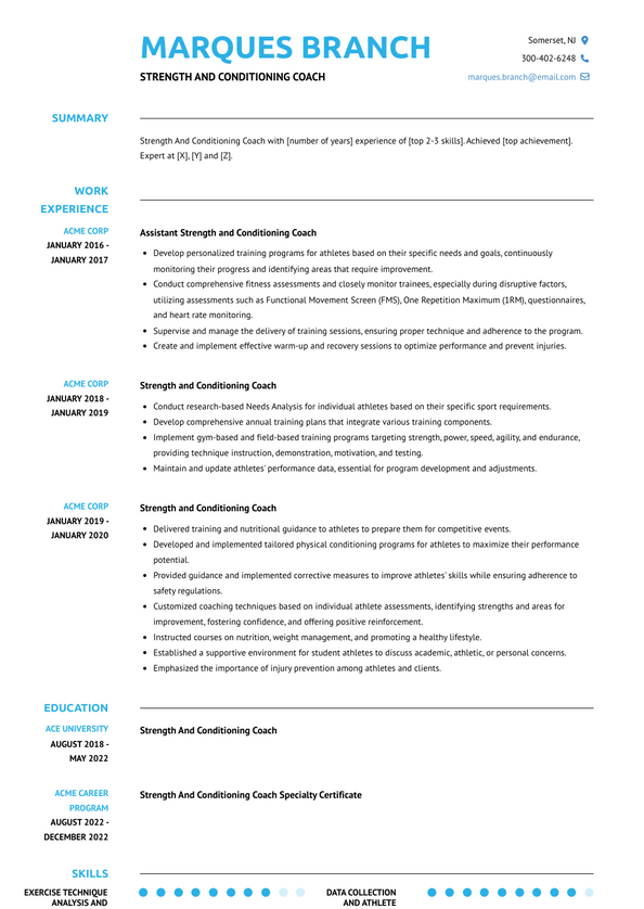 Strength And Conditioning Coach Resume Examples And Templates