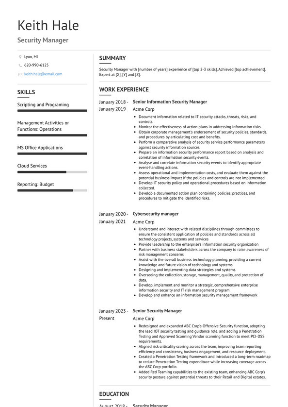 Security Manager Resume Examples and Templates