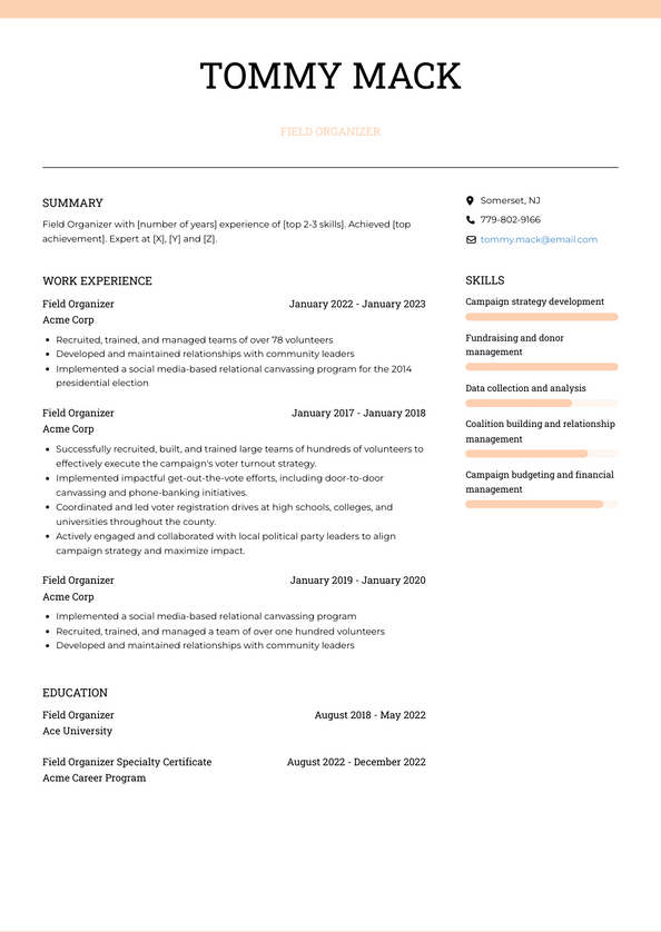 Field Organizer Resume Examples and Templates