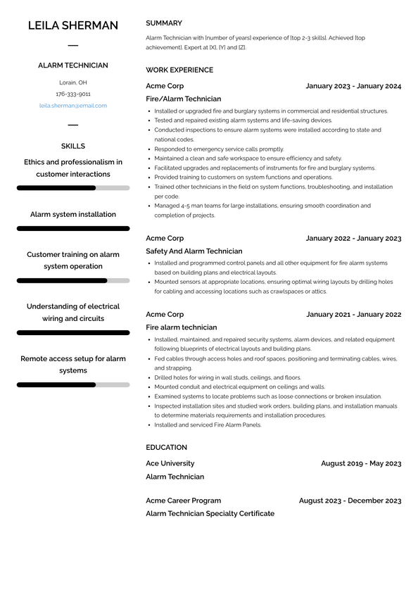 Alarm Technician Resume Examples and Templates