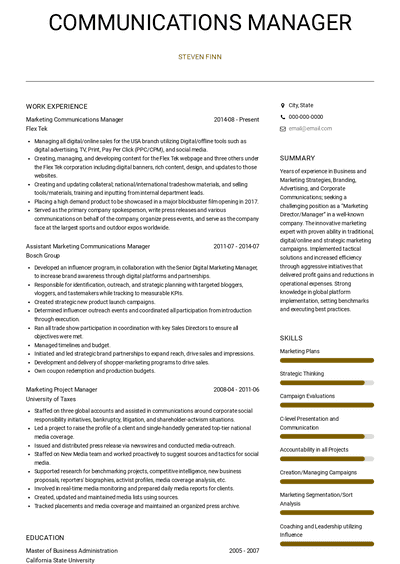 Communications Manager Resume Samples and Templates | VisualCV