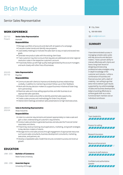 Sales Representative CV Examples & Templates | VisualCV