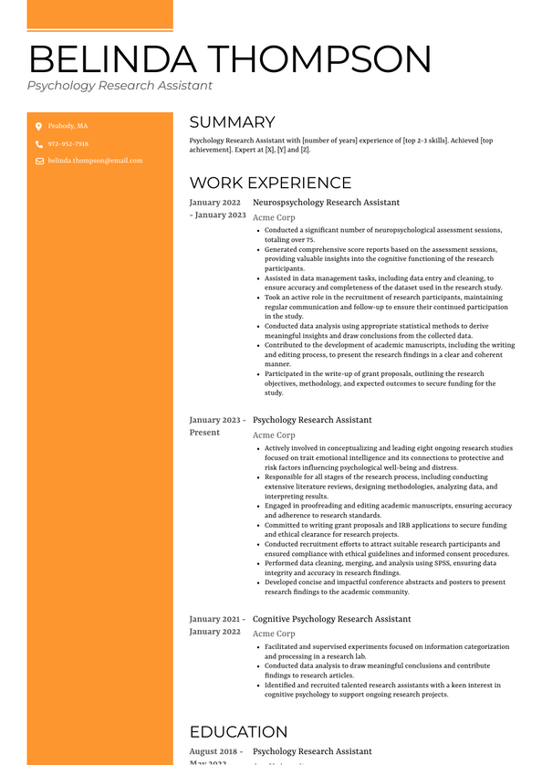 3+ Psychology Research Assistant Resume Examples and Templates