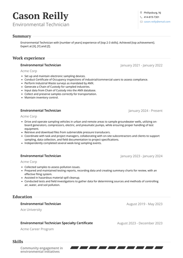 Environmental Technician Resume Examples and Templates