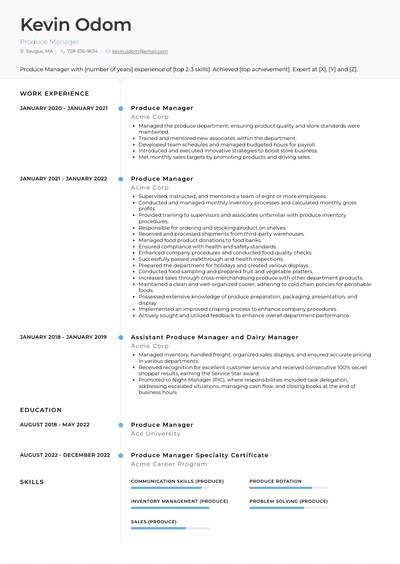 Produce Manager Resume Examples and Templates