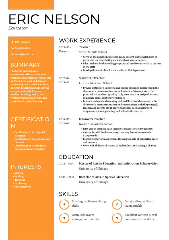 Educator CV Examples & Templates | VisualCV