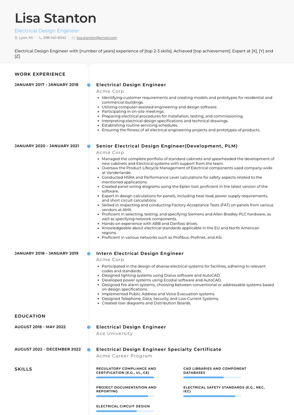 Electrical Design Engineer Resume Examples and Templates