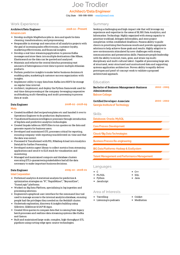 3 Data Engineer Resume Examples Senior, Entry level Data Engineer Resumes