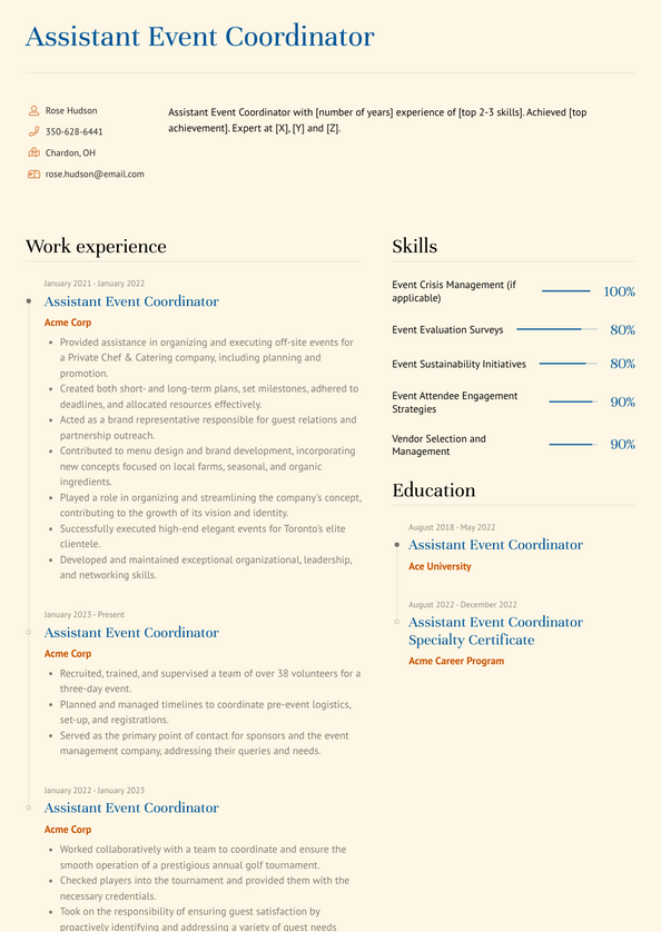 Assistant Event Coordinator Resume Examples and Templates