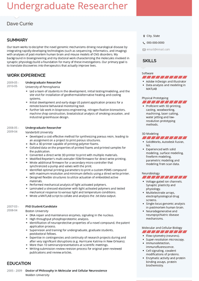 Undergraduate Researcher Resume Samples and Templates | VisualCV