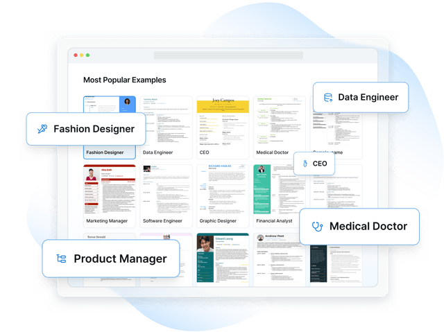 VisualCV's most popular resume examples by job title, from fashion designer to medical doctor