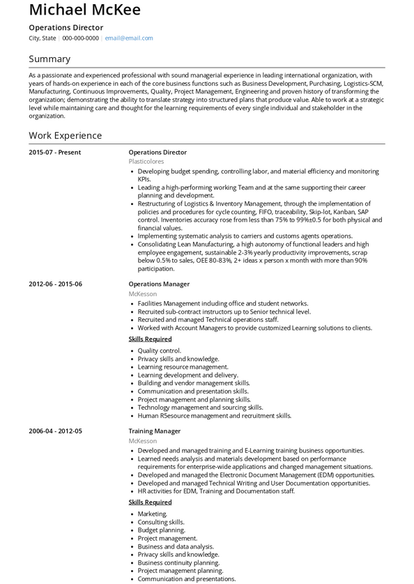 Operations Director Resume Samples and Templates | VisualCV