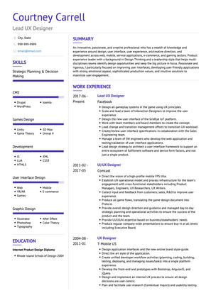Lead UX Designer CV Example and Template