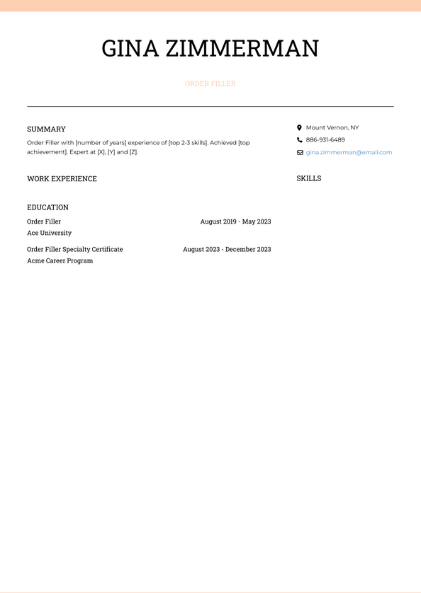 Order Filler Resume Examples and Templates