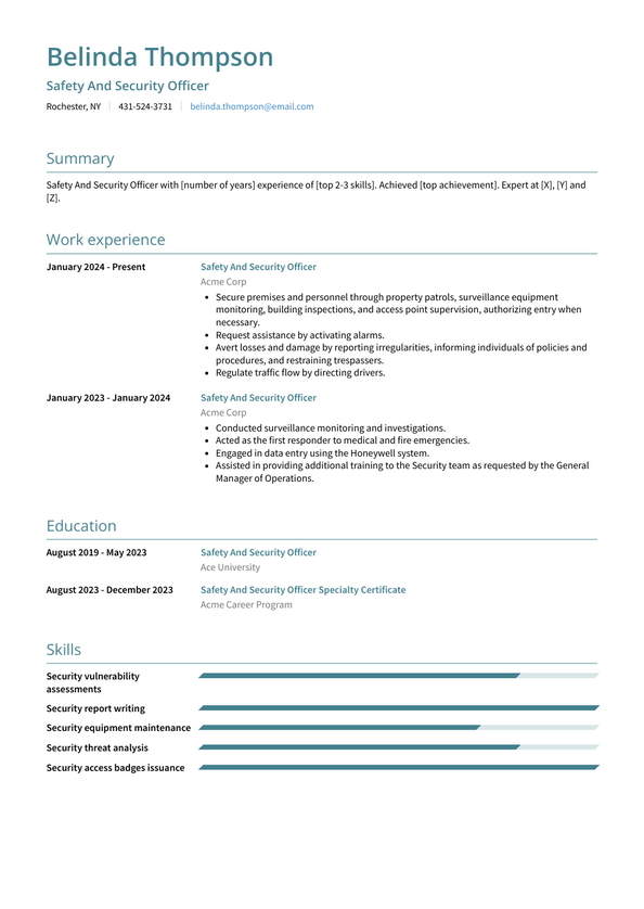 Safety And Security Officer Resume Examples and Templates