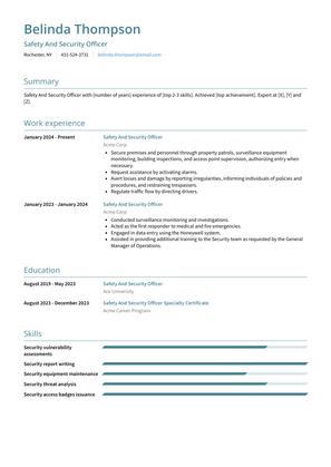 Safety And Security Officer Resume Sample and Template