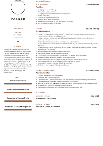 Publisher Resume Samples and Templates | VisualCV