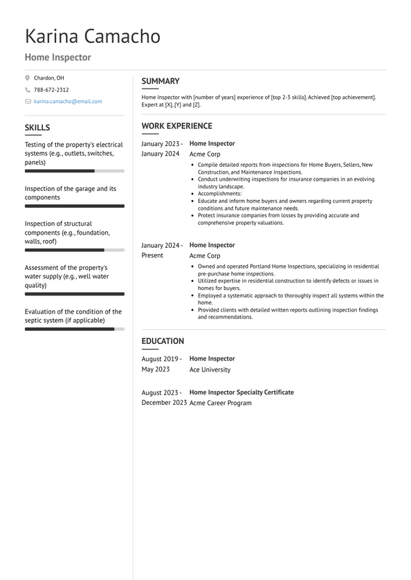 Home Inspector Resume Examples and Templates