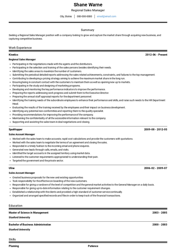 Area Sales Manager Resume Samples and Templates | VisualCV