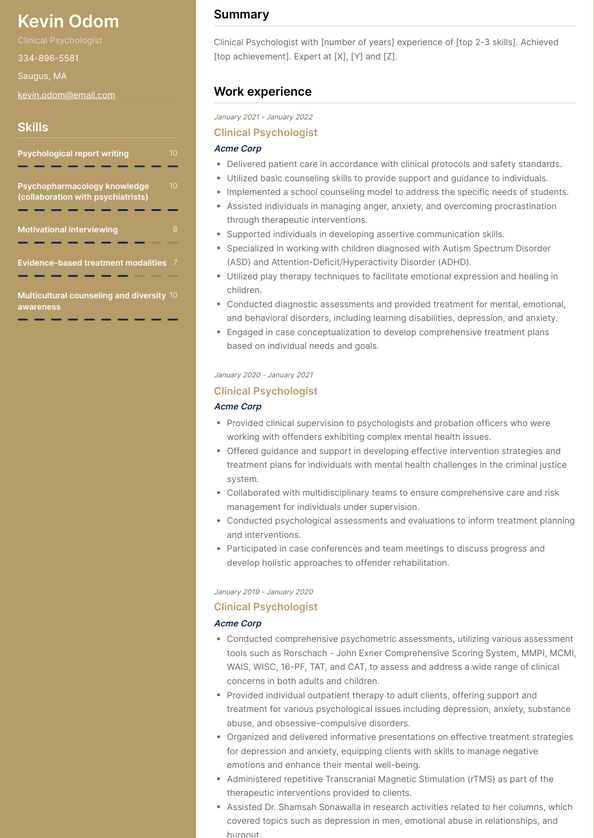 Clinical Psychologist Resume Examples and Templates