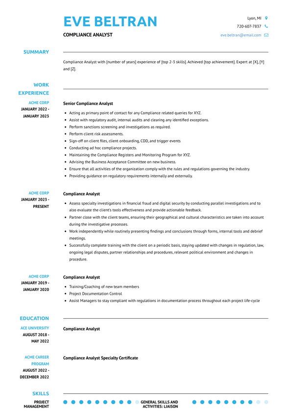 3+ Compliance Analyst Resume Examples and Templates