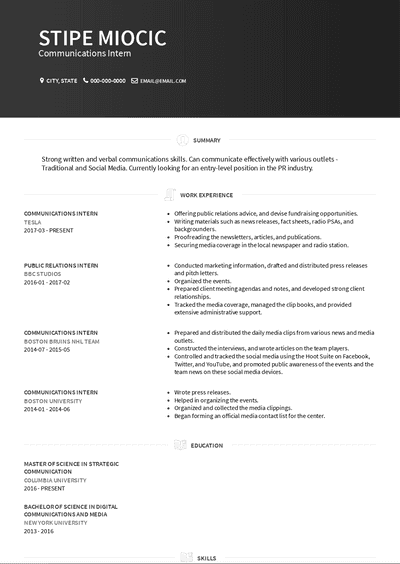 free resume templates for communciations professionals