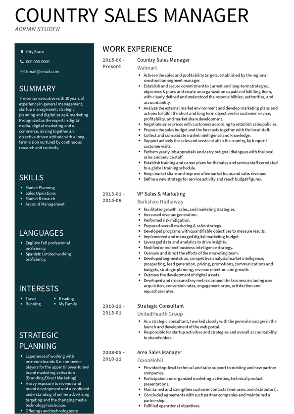 Country Sales Manager Resume Samples and Templates | VisualCV