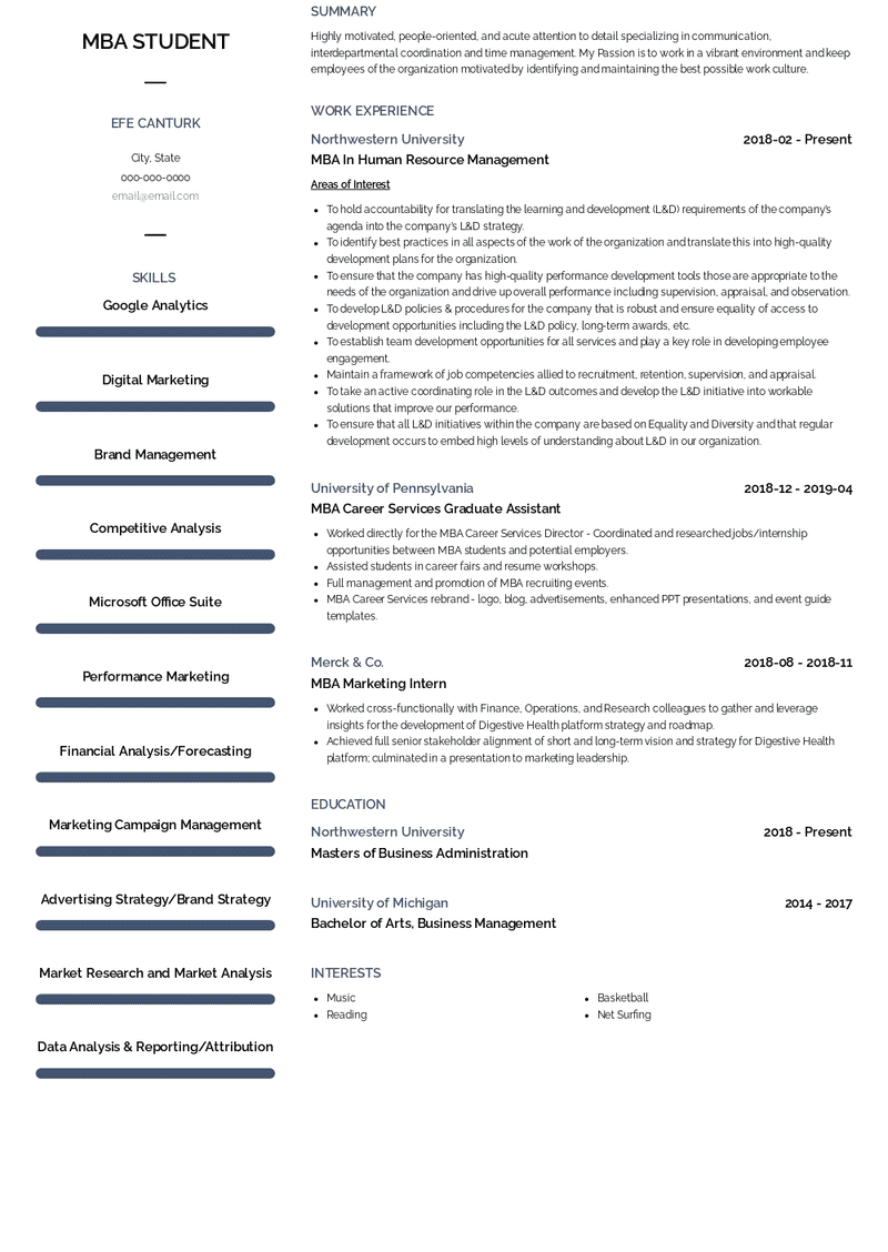 Mba Student Resume Samples And Templates VisualCV