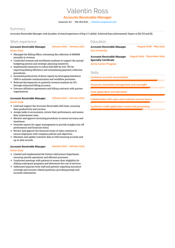 3 Accounts Receivable Manager Resume Examples And Templates 1240