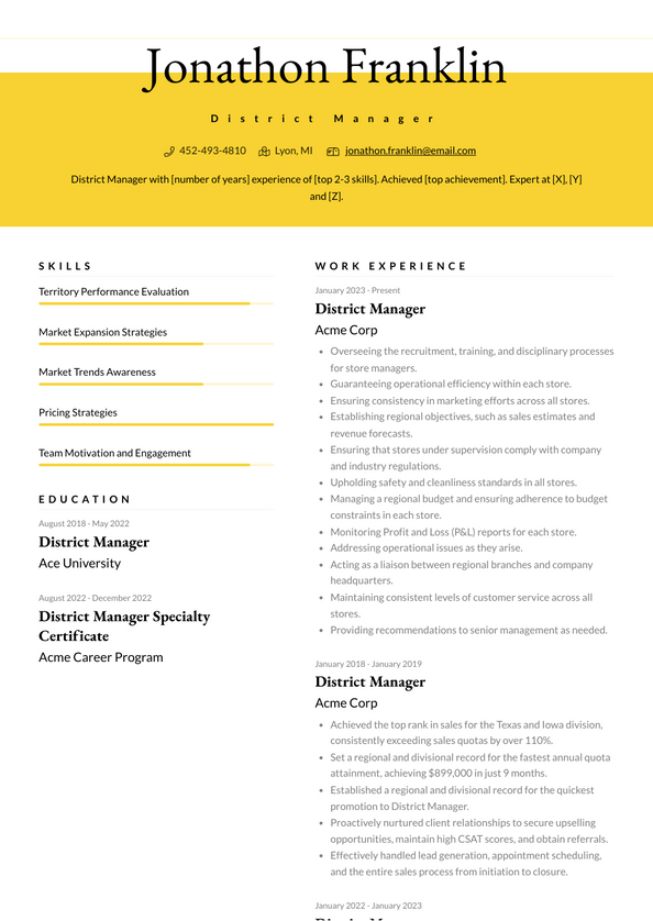 District Manager Resume Examples And Templates   District Manager Resume Example Elegant 