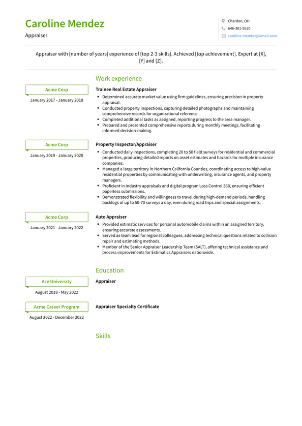 Appraiser Resume Examples and Templates