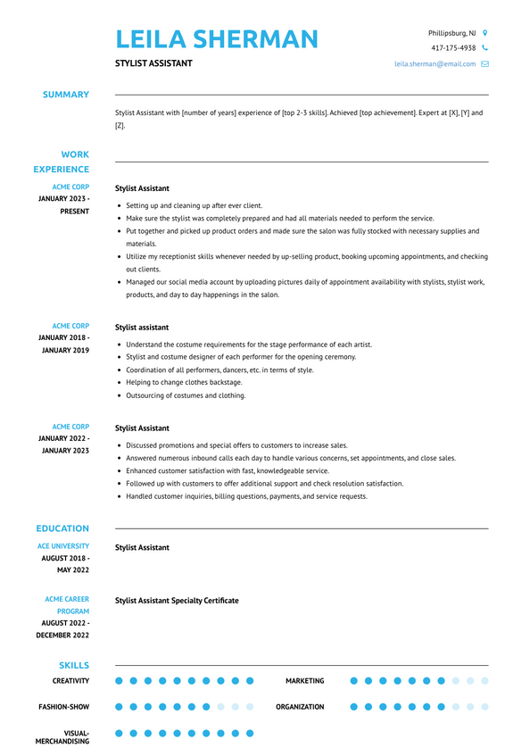 Stylist Assistant Resume Examples and Templates