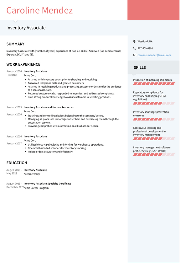 Inventory Associate Resume Examples and Templates