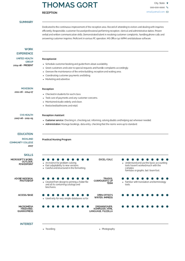 best resume for reception job