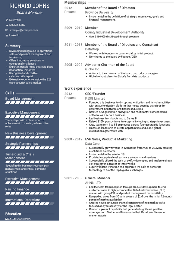 Board Member Resume Examples [+ 3 Samples] VisualCV