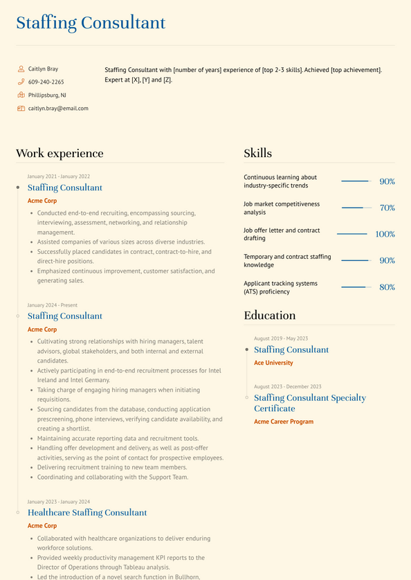 Staffing Consultant Resume Examples and Templates