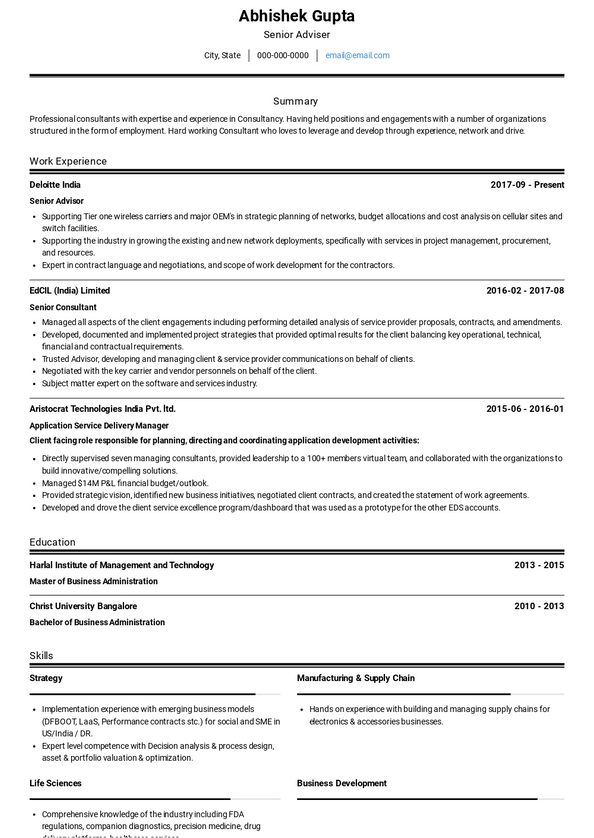 Senior Advisor Resume Samples and Templates | VisualCV