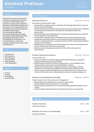 Assistant Professor Resume Samples And Templates Visualcv 4781