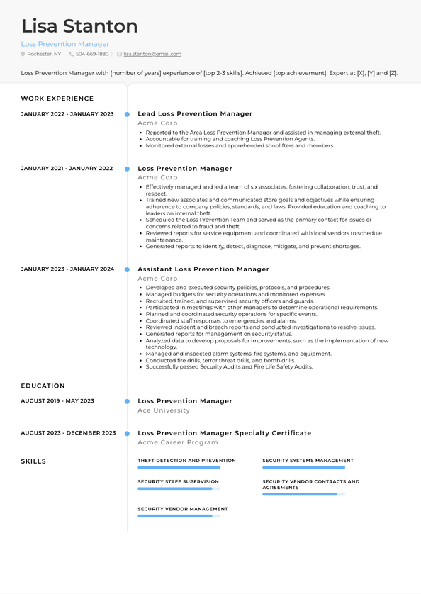 Loss Prevention Manager Resume Examples and Templates