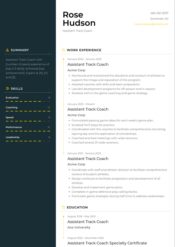 Assistant Track Coach Resume Examples and Templates