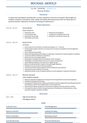 Factory Worker Resume Samples and Templates | VisualCV